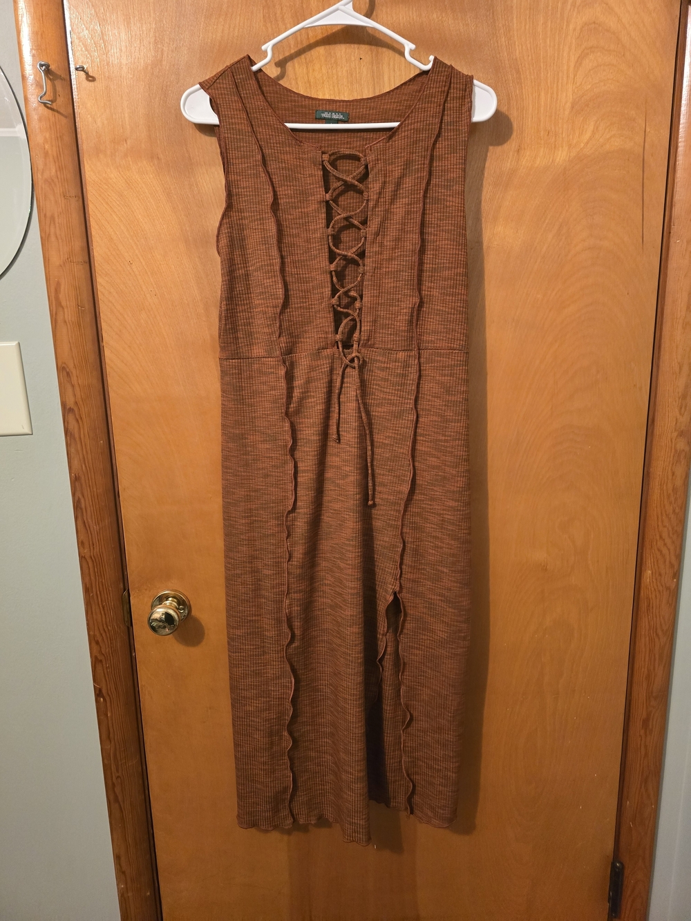 Wild Fable Size L Rust Ribbed Lace-Up Maxi Dress